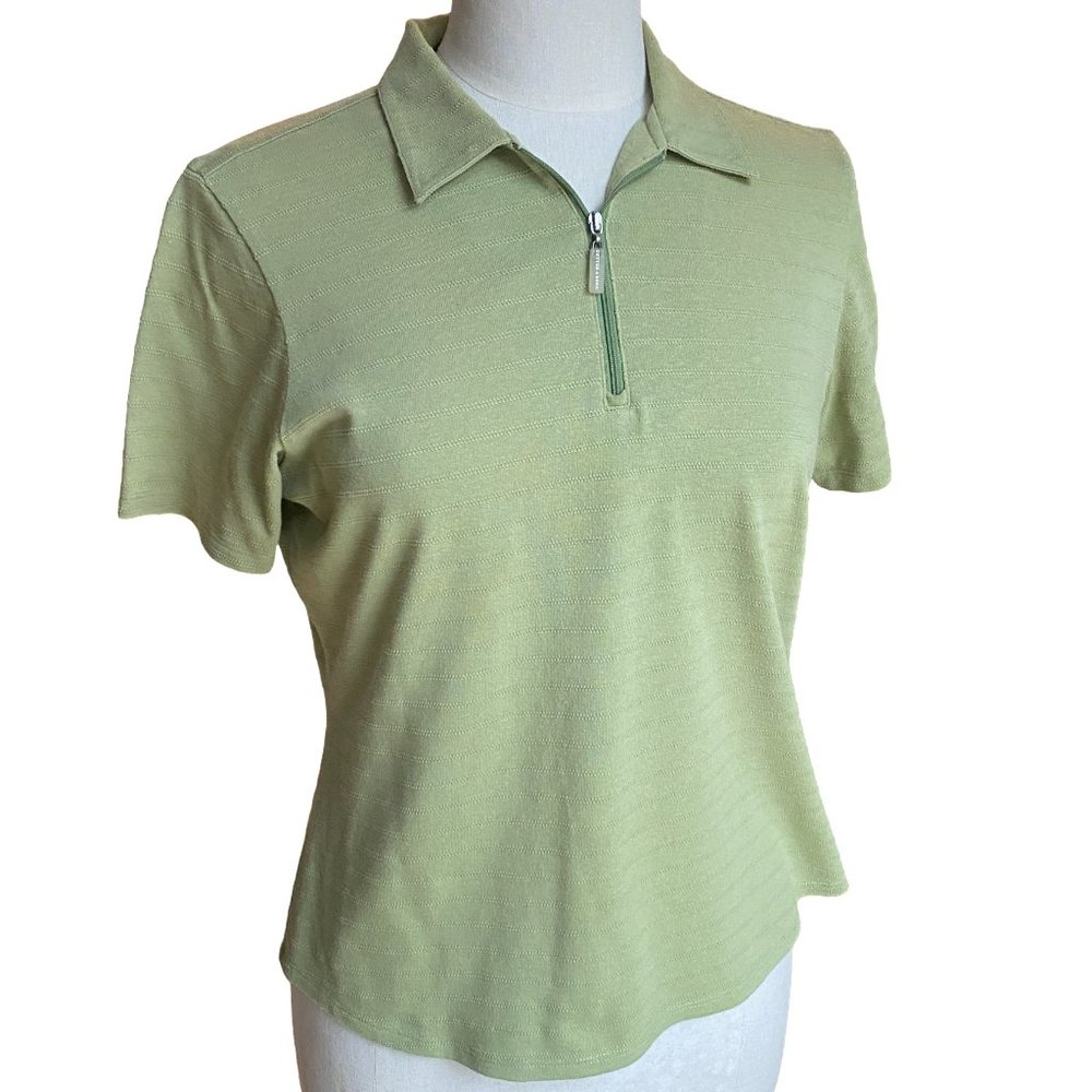 Cutter & Buck DryTec Performance Golf Polo Shirt 1/4 Zip Striped Sage Green-M
